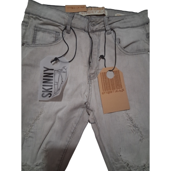 NWT Street Jeans Sz. 28X32 Light Gray Destroyed Skinny Jeans - Picture 5 of 12